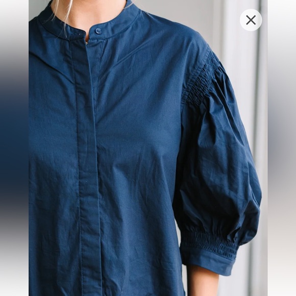 PINCH "All That You Love" Navy Smocked Cotton Blouse Size Large - Picture 3 of 10